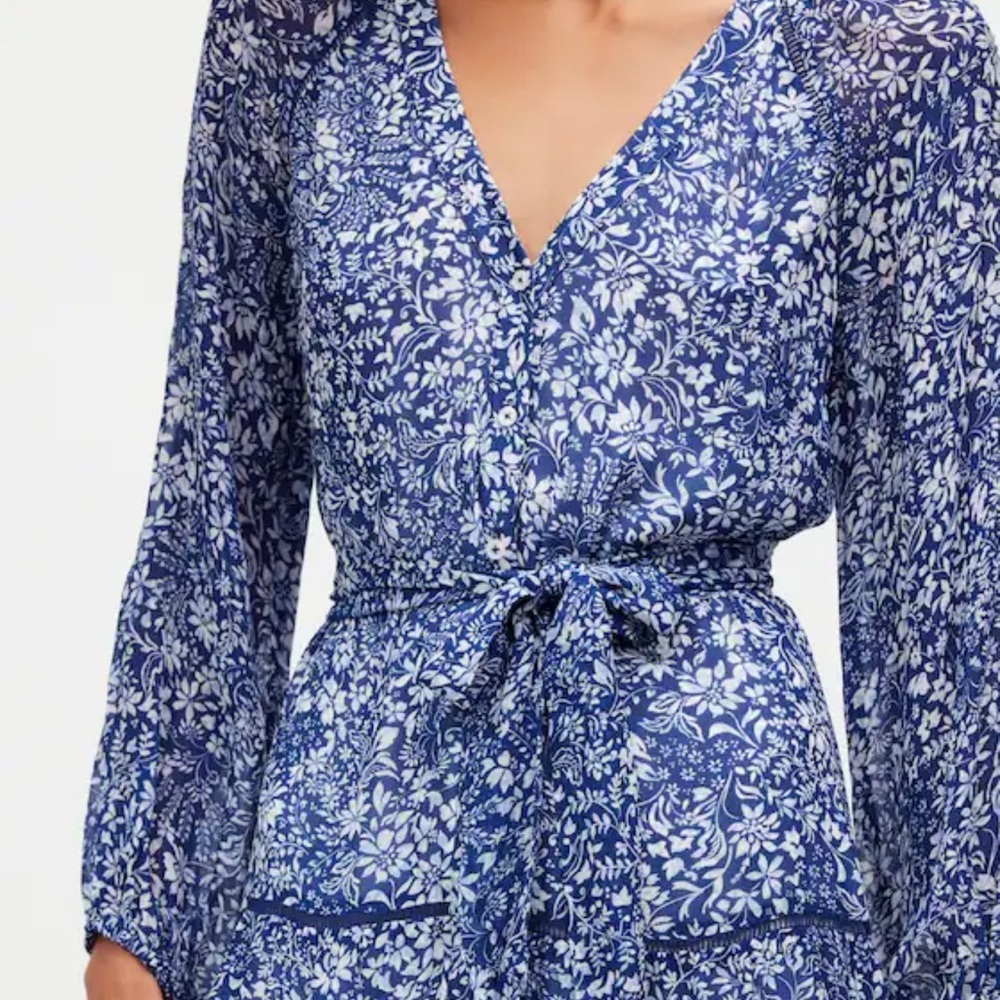 Madewell- Tie-Waist Tiered Mini Dress in Floral Womens Size 8 - Picture 3 of 10